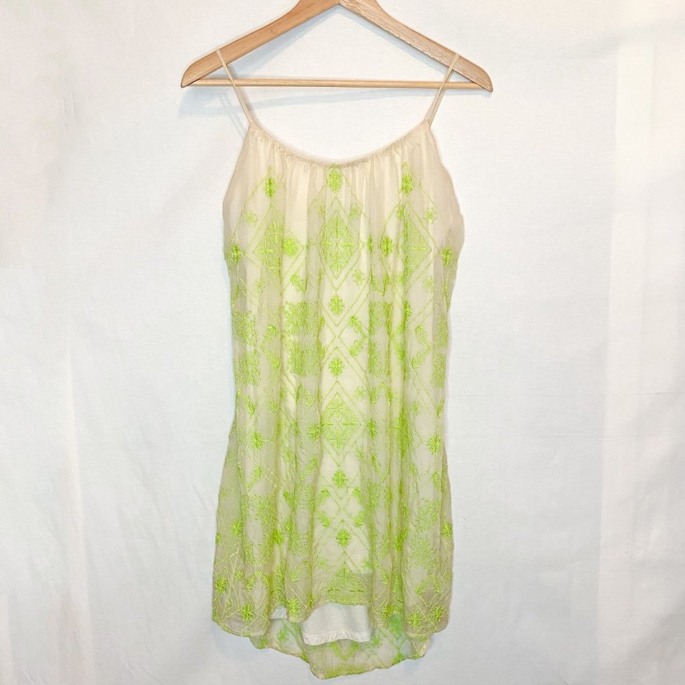 Cynthia Vincent Neon Embroidered Silk Mini Dress